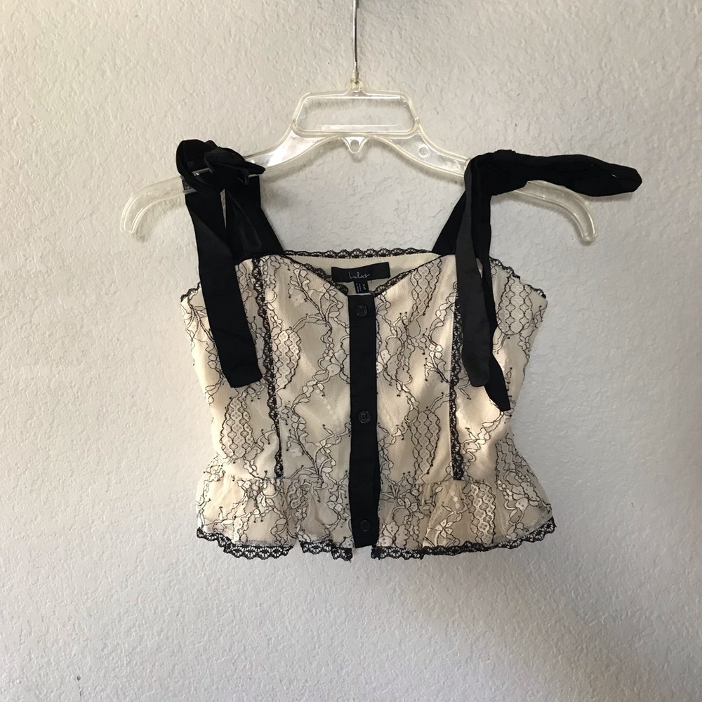 Lulu's Black and Cream Lace Crop Top